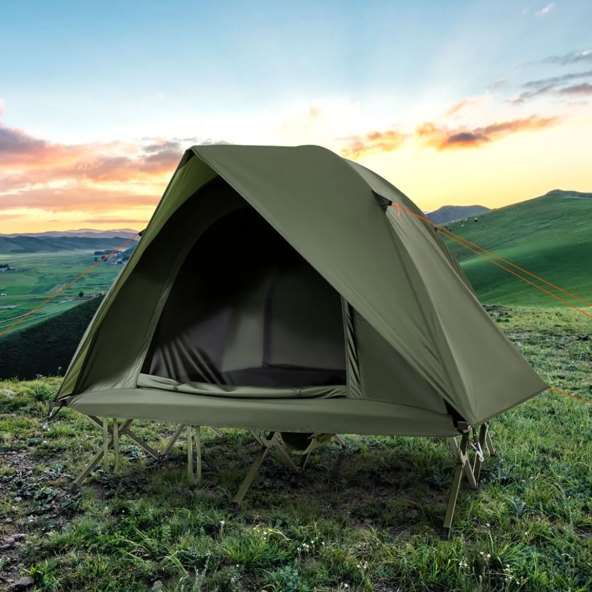Feldbett mit Zelt für 2 Personen Campingbett mit Regenschutz & 2 Netztüren & Rolltasche