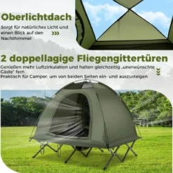 Feldbett mit Zelt für 2 Personen Campingbett mit Regenschutz & 2 Netztüren & Rolltasche