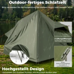 Feldbett mit Zelt für 2 Personen Campingbett mit Regenschutz & 2 Netztüren & Fenster & Rolltasche