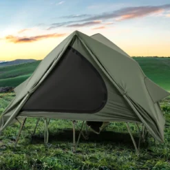 Feldbett mit Zelt für 2 Personen Campingbett mit Regenschutz & 2 Netztüren & Fenster & Rolltasche