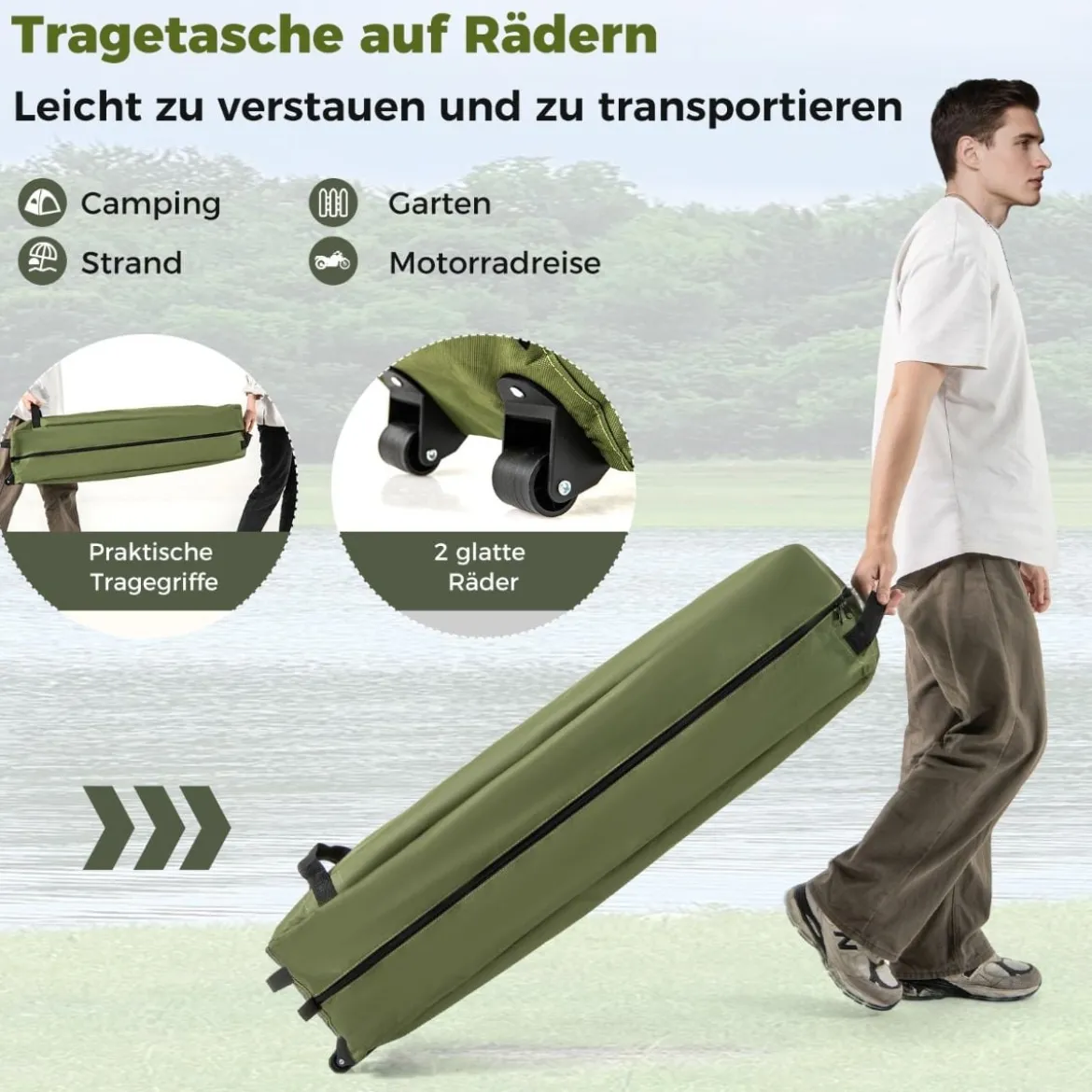Feldbett mit Zelt für 2 Personen Campingbett mit Regenschutz & 2 Netztüren & Fenster & Rolltasche