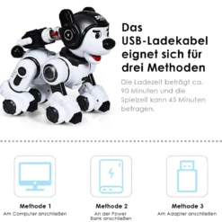 Ferngesteuert Hund Roboter Roboterhund intelligent Roboter-Spielzeug 18 x 25 x 25 cm Schwarz + Weiß