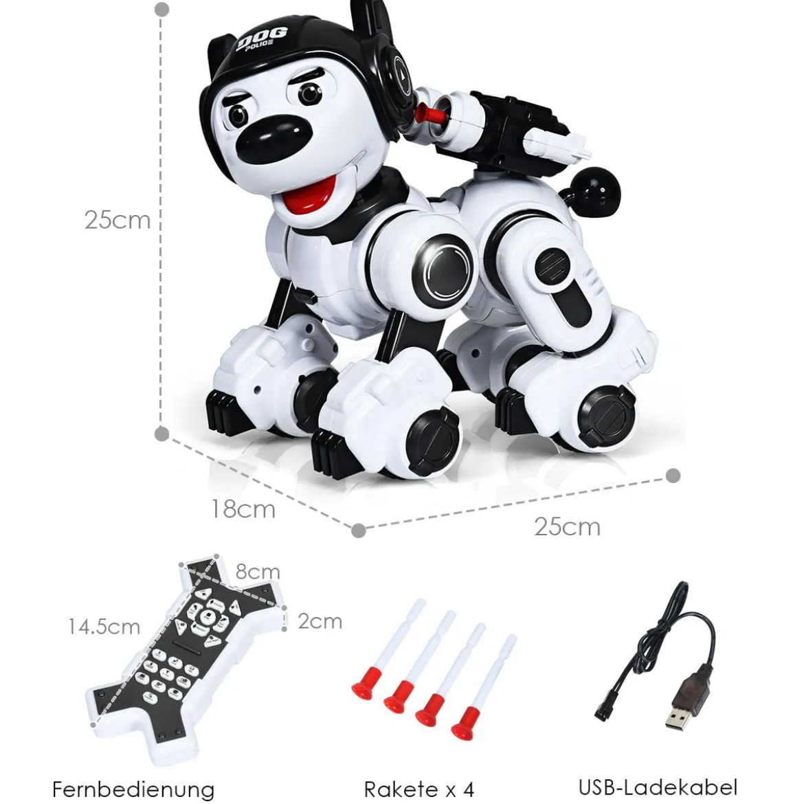 Ferngesteuert Hund Roboter Roboterhund intelligent Roboter-Spielzeug 18 x 25 x 25 cm Schwarz + Weiß