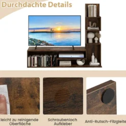 Fernsehschrank Holz Fernsehtisch mit Bücherregal für TVs bis zu 50