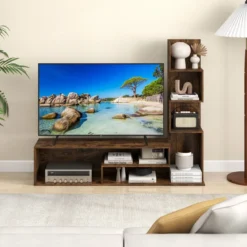 Fernsehschrank Holz Fernsehtisch mit Bücherregal für TVs bis zu 50