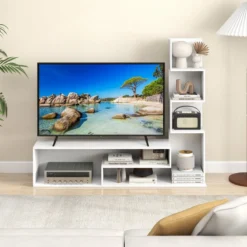 Fernsehschrank Holz Fernsehtisch mit Bücherregal für TVs bis zu 50