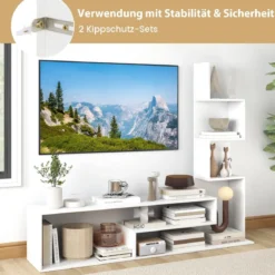 Fernsehschrank Holz Fernsehtisch mit Bücherregal für TVs bis zu 50