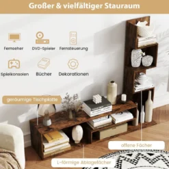 Fernsehschrank Holz Fernsehtisch mit Bücherregal für TVs bis zu 50