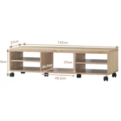 Fernsehschrank Holz mit 5 offenen Fächern TV Schrank mit Rädern Natur