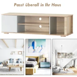 Fernsehschrank TV Lowboard mit Schrank und 3 offenen Fächern TV Schrank Landhausstil Natur
