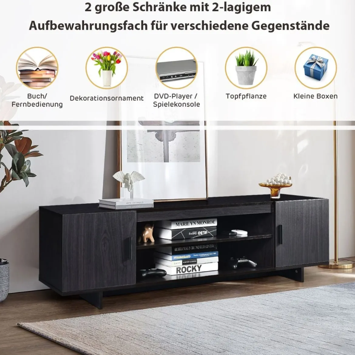 Fernsehschrank TV Schrank für TVs bis zu 65" Medienkonsole mit 2 Schränken 152 x 40 x 45 cm