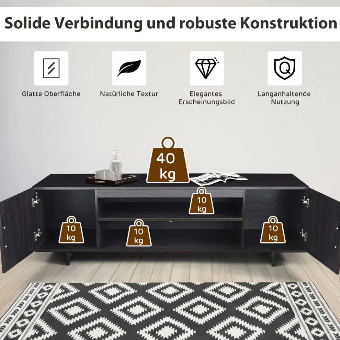 Fernsehschrank TV Schrank für TVs bis zu 65" Medienkonsole mit 2 Schränken 152 x 40 x 45 cm