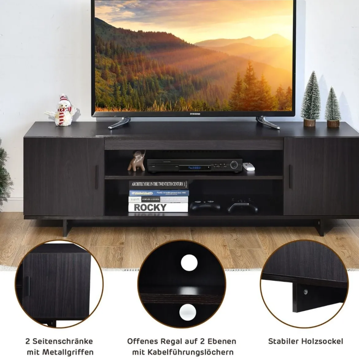Fernsehschrank TV Schrank für TVs bis zu 65" Medienkonsole mit 2 Schränken 152 x 40 x 45 cm