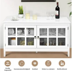 Fernsehtisch für Fernseher bis zu 50 Zoll Lowboard mit 4 Staufächern Vintage TV Board TV Schrank Weiß