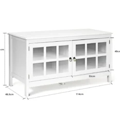 Fernsehtisch für Fernseher bis zu 50 Zoll Lowboard mit 4 Staufächern Vintage TV Board TV Schrank Weiß