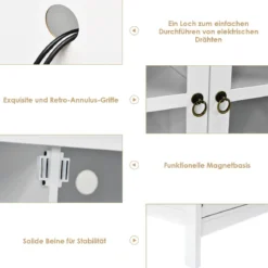 Fernsehtisch für Fernseher bis zu 50 Zoll Lowboard mit 4 Staufächern Vintage TV Board TV Schrank Weiß