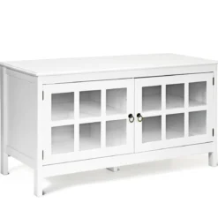 Fernsehtisch für Fernseher bis zu 50 Zoll Lowboard mit 4 Staufächern Vintage TV Board TV Schrank Weiß