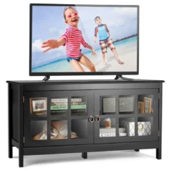 Fernsehtisch für Fernseher bis zu 50 Zoll Lowboard mit 4 Staufächern Vintage TV Board TV Schrank Schwarz