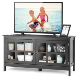 Fernsehtisch für Fernseher bis zu 50 Zoll Lowboard mit 4 Staufächern Vintage TV Board TV Schrank Schwarz