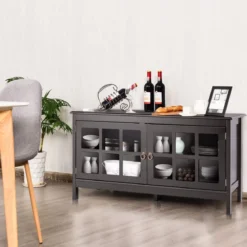 Fernsehtisch für Fernseher bis zu 50 Zoll Lowboard mit 4 Staufächern Vintage TV Board TV Schrank Schwarz