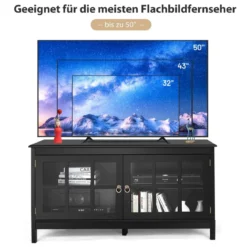 Fernsehtisch für Fernseher bis zu 50 Zoll Lowboard mit 4 Staufächern Vintage TV Board TV Schrank Schwarz