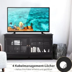 Fernsehtisch für Fernseher bis zu 50 Zoll Lowboard mit 4 Staufächern Vintage TV Board TV Schrank Schwarz