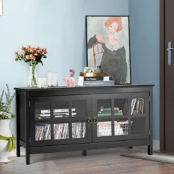 Fernsehtisch für Fernseher bis zu 50 Zoll Lowboard mit 4 Staufächern Vintage TV Board TV Schrank Schwarz