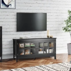 Fernsehtisch für Fernseher bis zu 50 Zoll Lowboard mit 4 Staufächern Vintage TV Board TV Schrank Schwarz