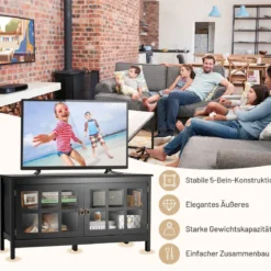 Fernsehtisch für Fernseher bis zu 50 Zoll Lowboard mit 4 Staufächern Vintage TV Board TV Schrank Schwarz