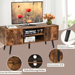 Fernsehtisch Holz Fernsehschrank mit 5 Kiefer-Beinen TV Konsole 120 x 40 x 50,5 cm Braun