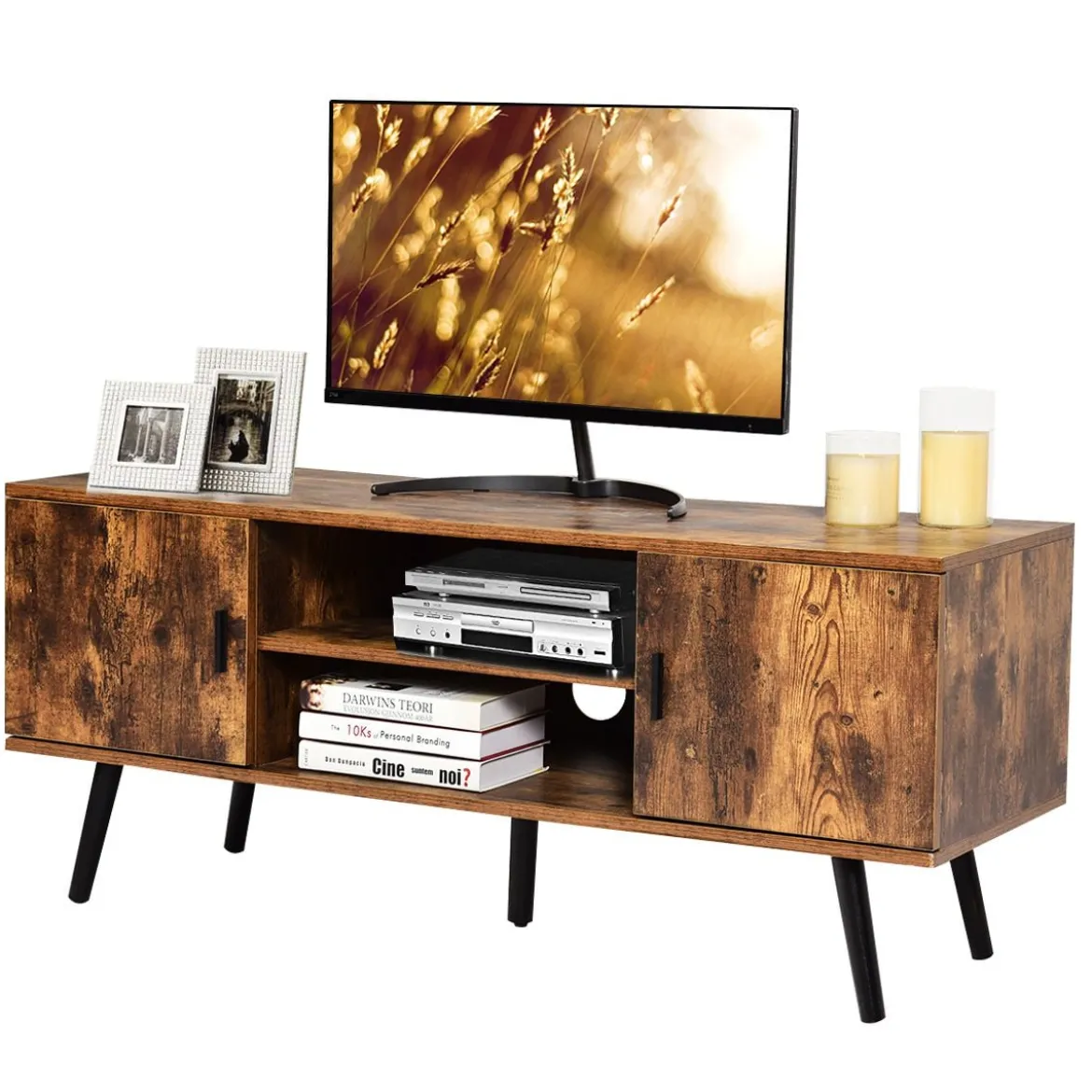 Fernsehtisch Holz Fernsehschrank mit 5 Kiefer-Beinen TV Konsole 120 x 40 x 50,5 cm Braun