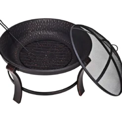 Feuerstelle Garten Grill Feuerkorb mit Funkenhaube 76 x 76 x 60 cm Schwarz