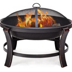 Feuerstelle Garten Grill Feuerkorb mit Funkenhaube 76 x 76 x 60 cm Schwarz