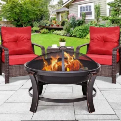 Feuerstelle Garten Grill Feuerkorb mit Funkenhaube 76 x 76 x 60 cm Schwarz