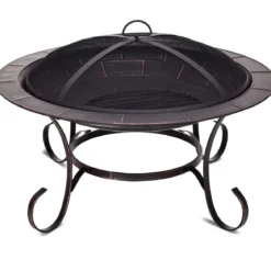 Feuerstelle Garten Grill Feuerkorb mit Funkenhaube 76 x 76 x 53 cm Schwarz