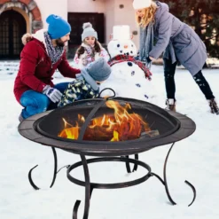 Feuerstelle Garten Grill Feuerkorb mit Funkenhaube 76 x 76 x 53 cm Schwarz
