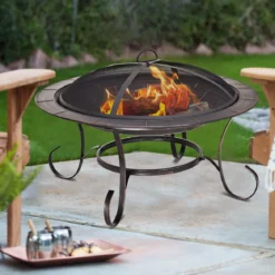 Feuerstelle Garten Grill Feuerkorb mit Funkenhaube 76 x 76 x 53 cm Schwarz