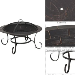 Feuerstelle Garten Grill Feuerkorb mit Funkenhaube 76 x 76 x 53 cm Schwarz