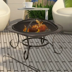 Feuerstelle Garten Grill Feuerkorb mit Funkenhaube 76 x 76 x 53 cm Schwarz