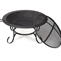 Feuerstelle Garten Grill Feuerkorb mit Funkenhaube 76 x 76 x 53 cm Schwarz