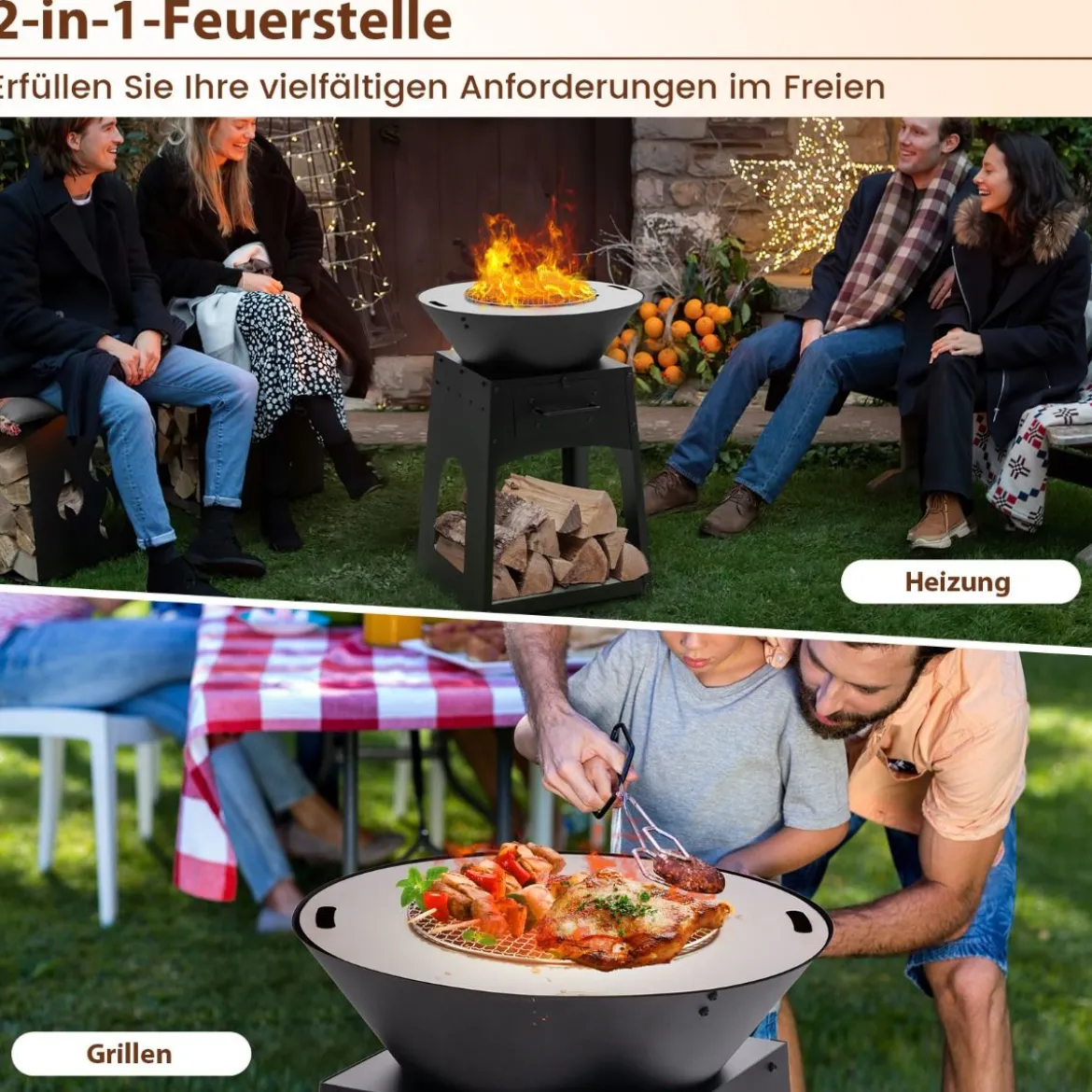 Feuerstelle mit Grillrost Aschekasten unterem Staufach Feuerschale 60 x 80 cm Schwarz