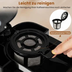 Filterkaffeemaschine mit Glaskanne 8 Tassen Kompakte Kaffeemaschine mit Mahl- und Brühfunktion