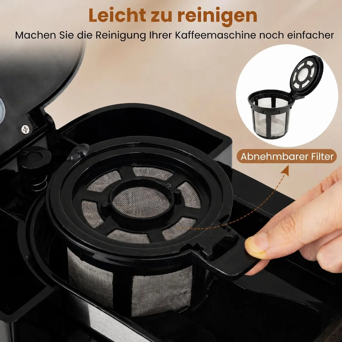 Filterkaffeemaschine mit Glaskanne 8 Tassen Kompakte Kaffeemaschine mit Mahl- und Brühfunktion