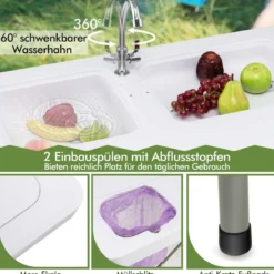 Fischreinigungstisch Klappbarer Filetiertisch 101,5 x 65,5 x 107,5 cm Weiß