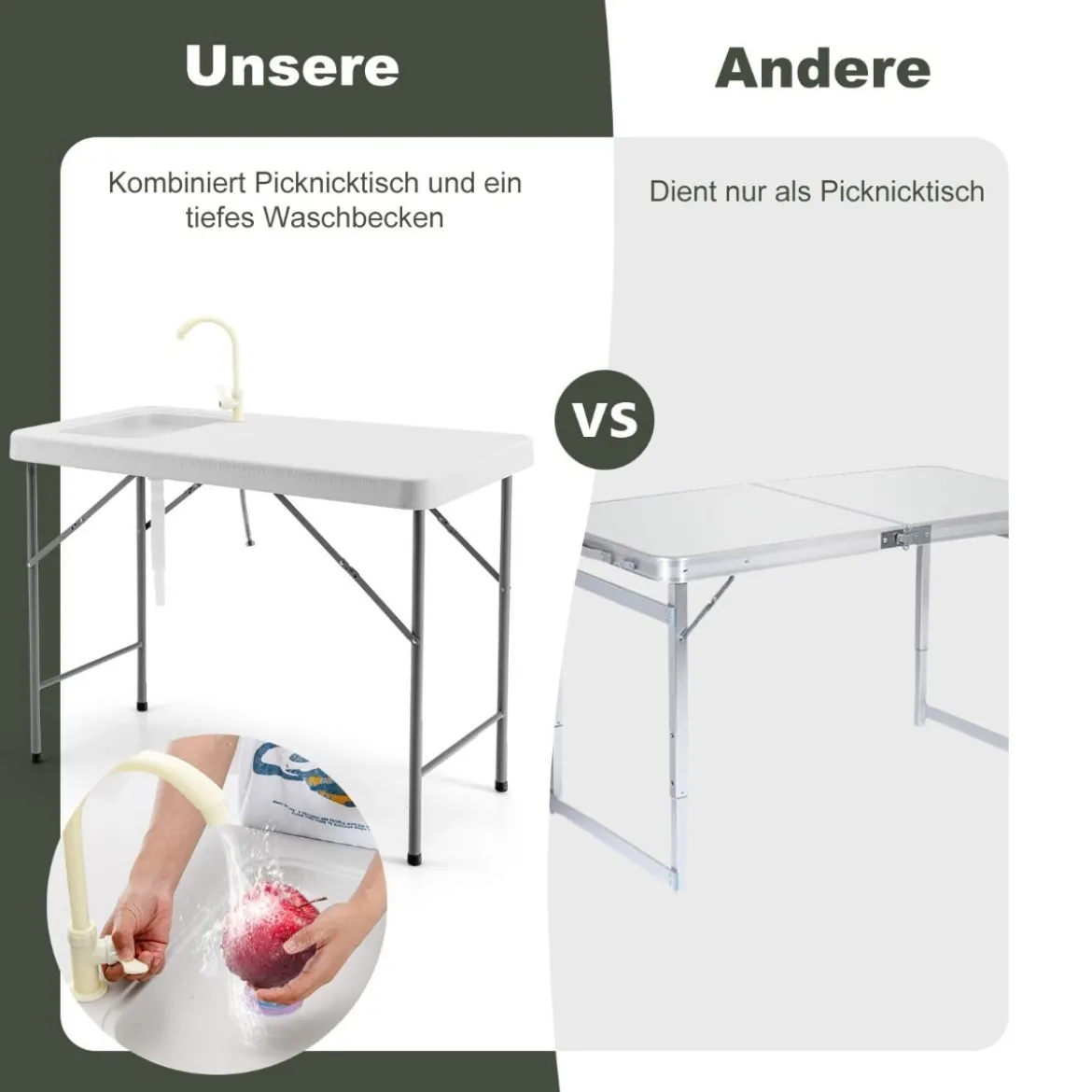 Fischreinigungstisch Tragbarere Fischfilet- undJagdstation mit Spüle Wasserhahn Ablaufschlauch