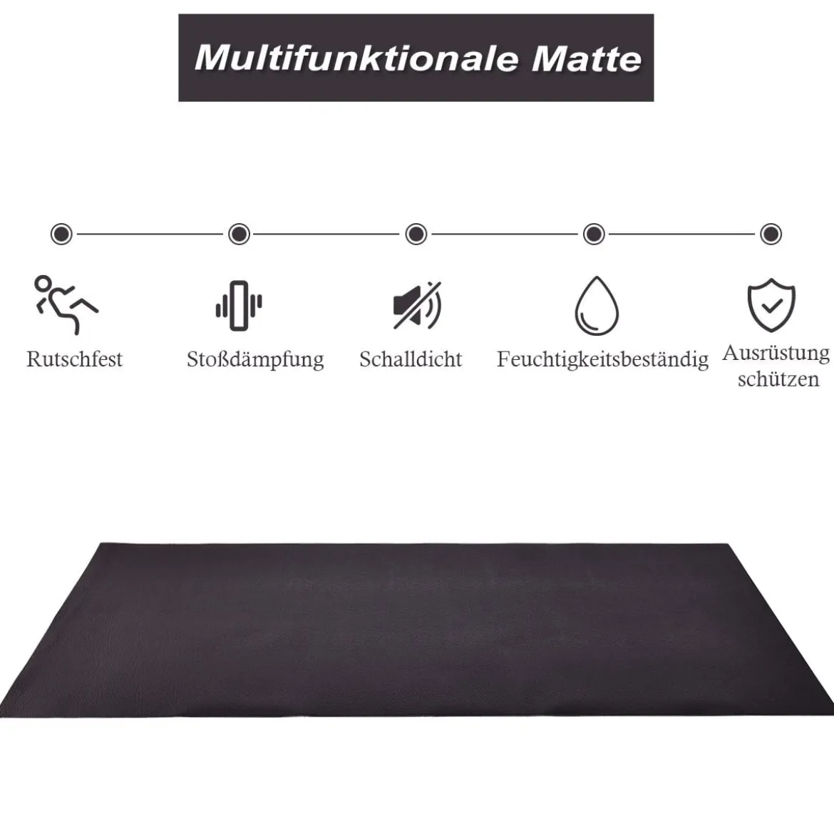 Fitnessgerätematte für Laufband und Heimtrainer zum Schutz von Hartholzböden Schwarz
