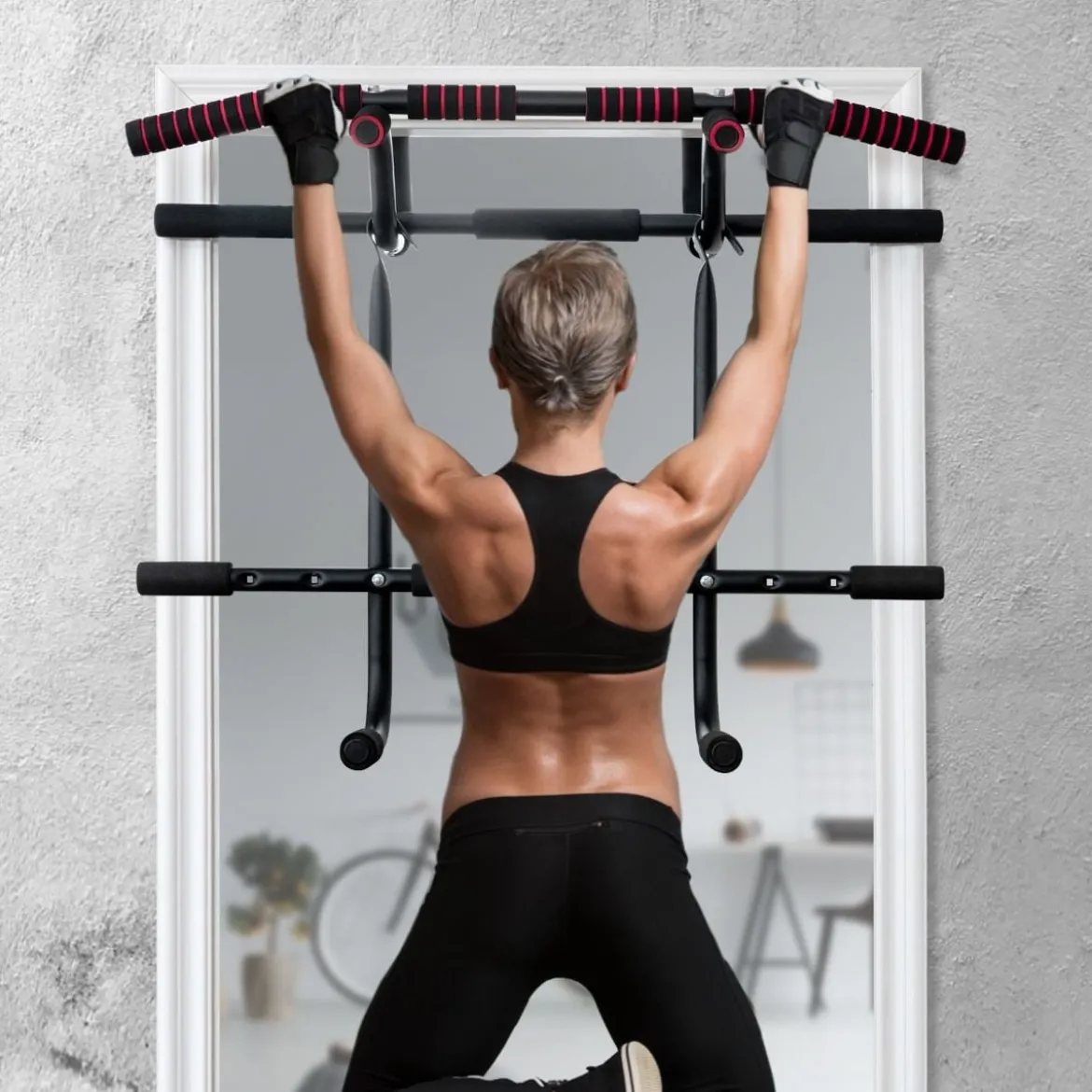Fitnessstange Tragbare Klimmzugstange Reckstange fürs Krafttraining 101 x 57,5 x 96 cm Schwarz