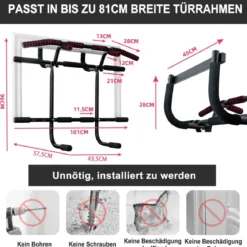 Fitnessstange Tragbare Klimmzugstange Reckstange fürs Krafttraining 101 x 57,5 x 96 cm Schwarz