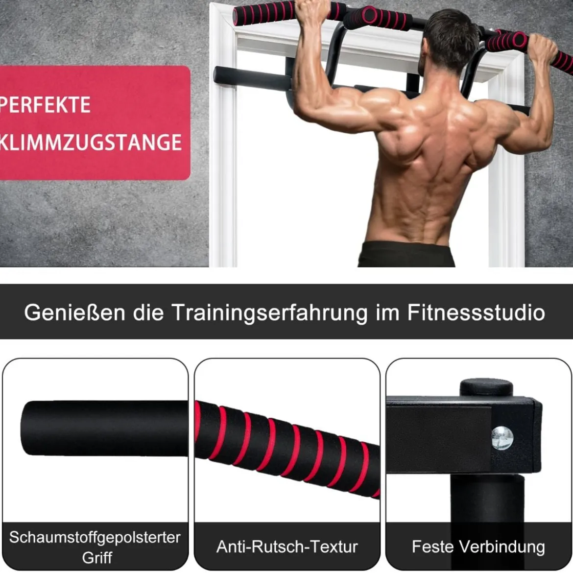 Fitnessstange Tragbare Klimmzugstange Reckstange fürs Krafttraining 101 x 57,5 x 96 cm Schwarz