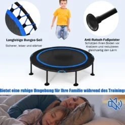 Fitness-Trampolin mit Sicherheitspads Mini Trampolin faltbar φ120 x 26 cm Schwarz und Blau